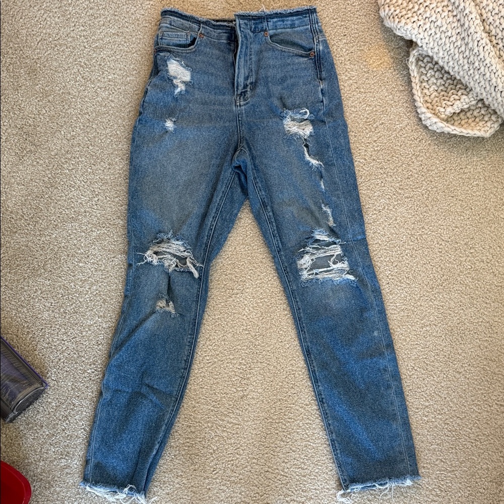American Eagle Outfitters High Rise Distressed Blue Jeans